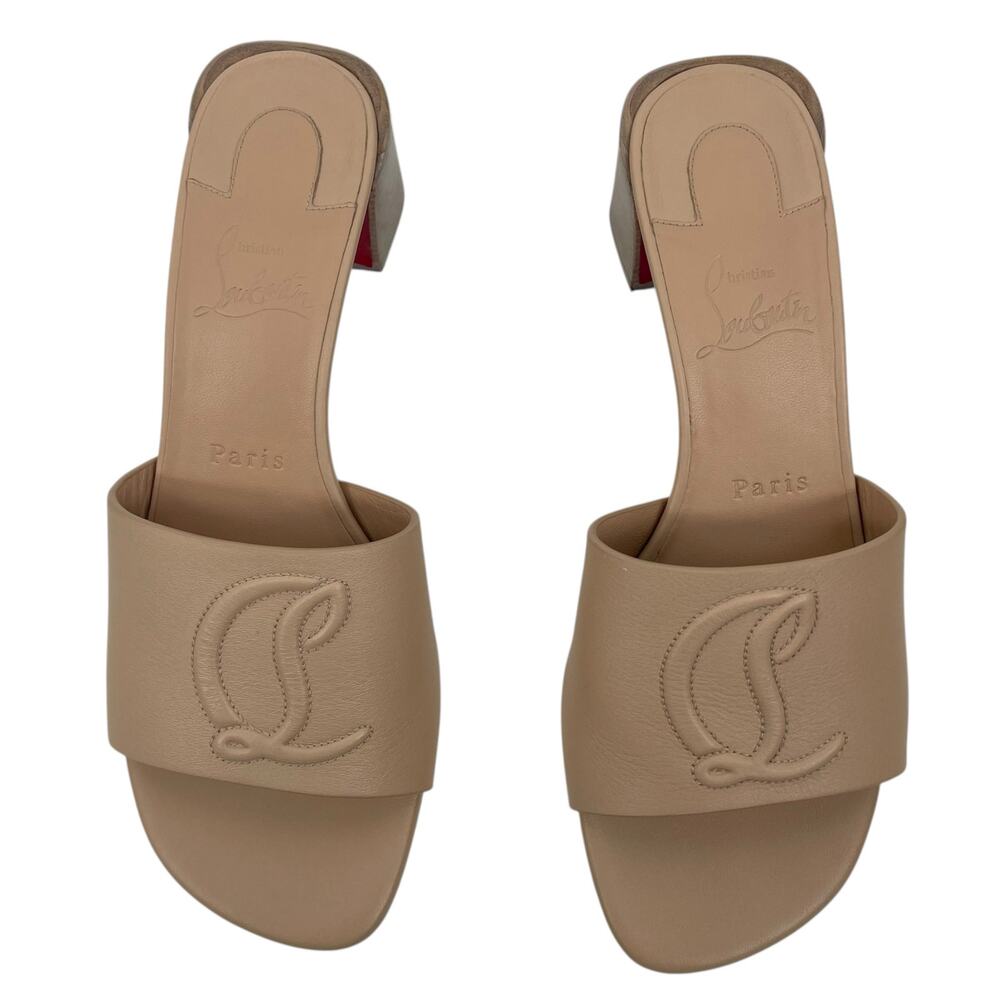 Christian Louboutin So CL Mules 55 Leather Heel Sandal Beige  Size 37 - Picture 5 of 12